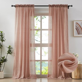 Anpark Elegant Blush Pink Sheer Curtains Cotton Linen Textured for Living Room, Bedroom Soft Light Filtering Crinkle Sheer Drapes Natural Rod Pocket Crepe Curtains, W52 x L84 inch, 2 Panels