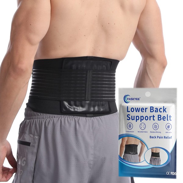 Lower Back Support Belt with 6 Stays - Back Brace for Scoliosis & Sciatica Pain Relief - Lumbar Support Belt for Men and Women, Adjustable Lower Back Support Brace with PU