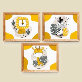 3er Set Poster Deko Löwe Giraffe Zebra Kinderzimmer Baby Deko Junge Mädchen Dschungel Safari Tiere Geschenkidee Safari Thema Hochwertiger Druck (A4 (29,7 x 21 cm))