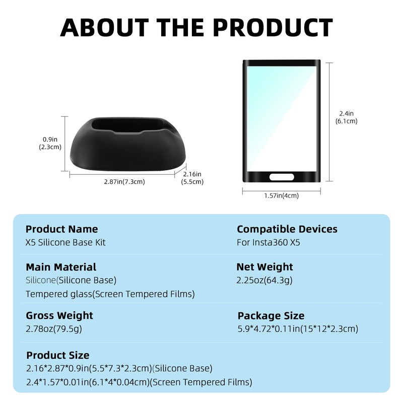Insta 360 X5 Silicone Base + 2 Pack Screen Protector