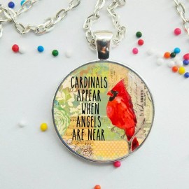 Fashion Jewelry CARDINAL ANGELS RED PROTECT pendant 20" Sterling Silver 925 necklace female mom