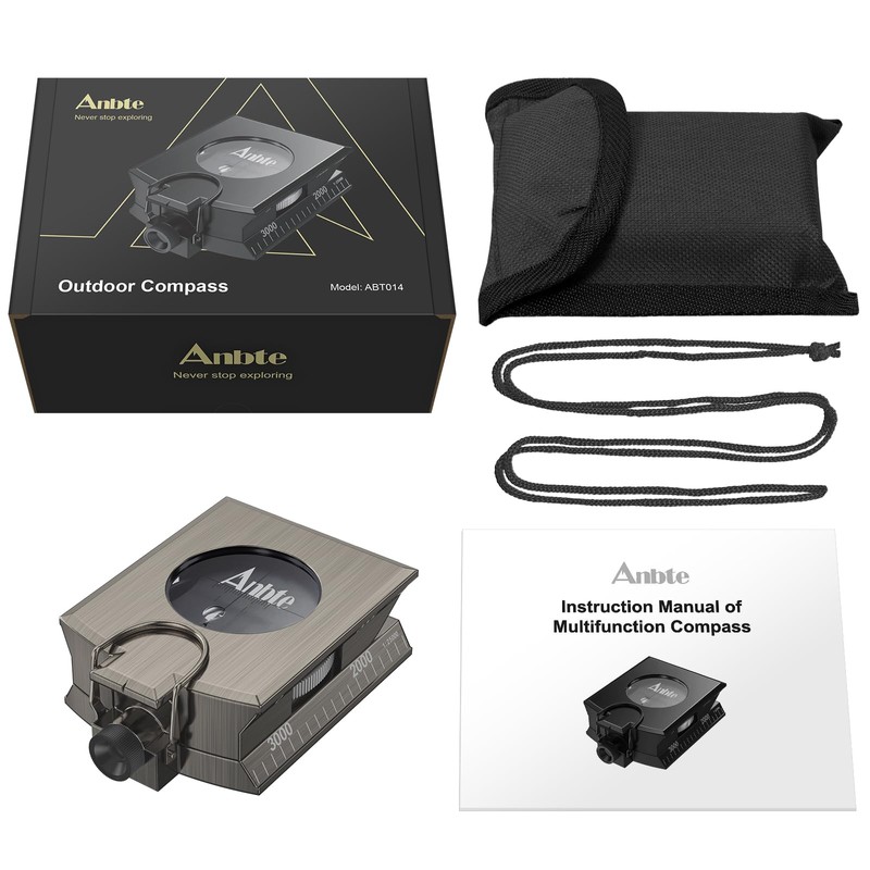 Anbte Hiking Compass, IP65 Waterproof Metal Compass with Sighting Clinometer,