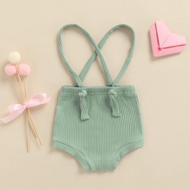 Douhoow Infant baby girl boy clothes Suspender Shorts Simple Solid Overall Adjustable Strap Jumpsuit Summer Casual Outfit (Lake Green, 12-18 Months)