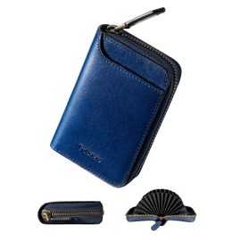 Fabrizio Card Case for Men, Card Holder, Coin Pouch, Large Capacity, 20 Cards, Accordion Type, High-Quality Italian Leather, Genuine Leather, Credit Card Case, Magnetic and Skimming Protection, blue