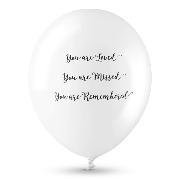 ANGEL & DOVE 25 Premium White 'You are Loved, Missed, Remembered' Biodegradable Funeral Remembrance Balloons - for Memory Table, Memorial, Condolence, Anniversary