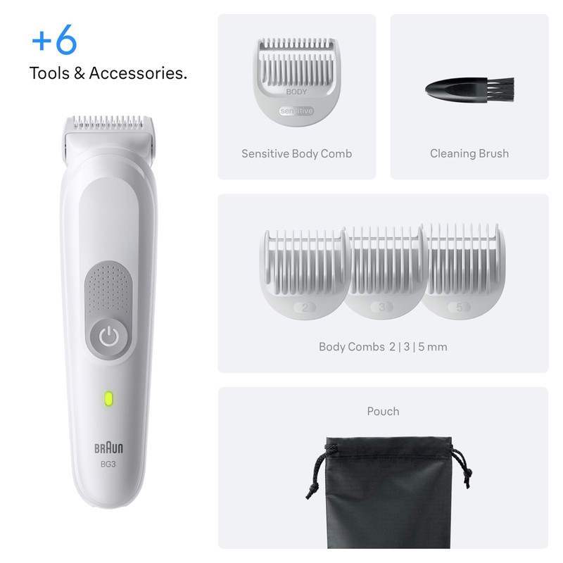 Braun Body Groomer Series 3, +6 Grooming Tools, with SkinGuard,