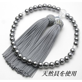 (Minjudou) Women's Prayer Beads with Head, Black Shell Pearl, Original Crepe Prayer Bag (Pattern), Made in Japan, For Over 80 Years