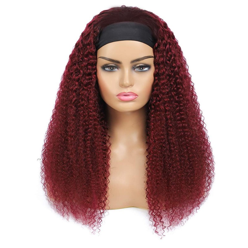 XSY 99J Burgundy Headband Wig Human Hair Deep Wave Red