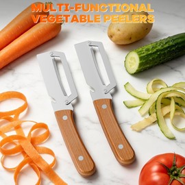 2 Packs Multi-Functional Vegetable Peeler for Kitchen with Wooden Handle and Bottle Opener, Ultra-Sharp Stainless Steel Blade Kitchen Tool for Veggie,