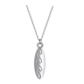 CrownOfRibbons Silver Wave Pendant Necklace, Surfboard Charm Keepsake, Unisex Style