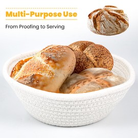 Sourdough Starter Kit 9 inches Round & 10 inches Oval Cotton Rope Baskets Sourdough Bread Baking Supplies with Bread Lame, Danish Whish,Scraper and Linen Liners