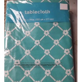 Better Home Peva Vinyl Tablecloth 52"x 70" Oblong, WHITE FLOWERS  Blue Background