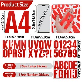 13 Sheets Alphabet Stickers Large 4 Inch Sticky Waterproof Address Sign Vinyl Letter Number Stickers Labels for DIY Crafts Mailbox Notebook Truck Outside Signs (Red)
