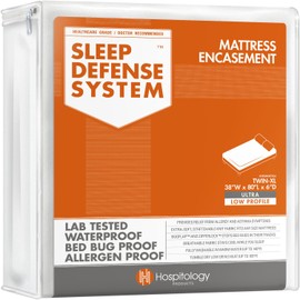 HOSPITOLOGY PRODUCTS Sleep Defense System - Zippered Mattress Encasement - Twin XL - Hypoallergenic - Waterproof - Bed Bug & Dust Mite Proof - Stretchable - Ultra Low Profile 6" Depth - 38" W x 80" L
