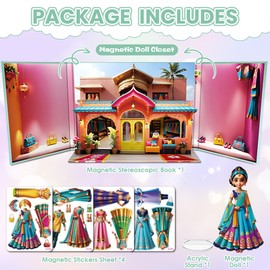 Nsuebck Magnetic Paper Dolls Dress-Up Game - Princess Magnet Stickers Book with Adorable Outfits - Birthday for Kids Girls Ages 3+(Style E)