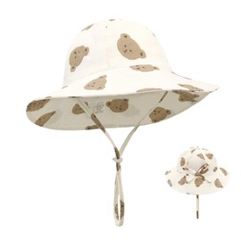 XFSRG Baby Sun Hat Toddler Sun Hat Cotton Bucket Children UPF 50+ Adjustable Summer Hat Girls Flower Print Sun Protection Wide Brim Fishing Hat Kids Beach Hat UV Protection Summer Hat, beige bear xs