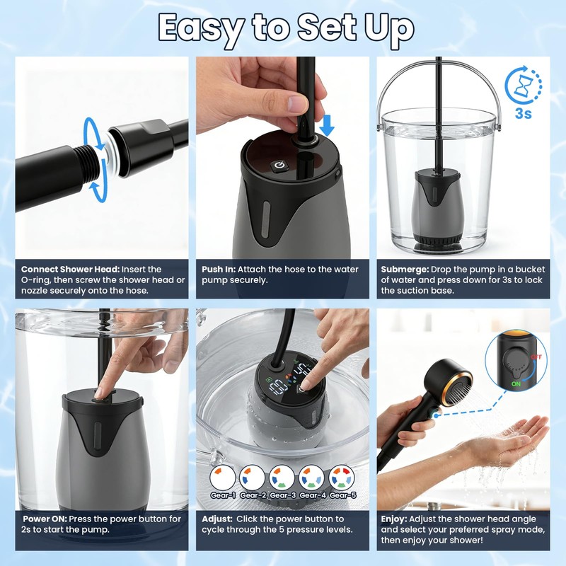 dessports Portable Camping Shower, 6000mAh Rechargeable Outdoor Shower Pump