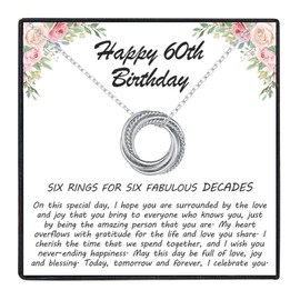 USEEDOVIA 60th Birthday Gifts for Women Her, 925 Sterling Silver Circle 6 Decades Mom Birthday Necklace Birthday Jewelry Gifts for Daughter Friend Sister Aunt