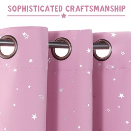 Blackout Kids Curtains for Bedroom Thermal Insulated Silver Twinkle Star Curtains for Girls Antique Grommet Top Window Treatment 2 Panels Drapes for Nursery, Soft Thick (52"W x 63"L, Pink/Silver)