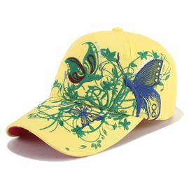 Trucker Hats California H Womens Hat Trendy Creativity Flowers Butterfly Sequins Embroidered Baseball Cap Yellow