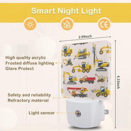 ENUIEO Tractor Night Light, Construction Machines Night Lights Plug Into Wall with Dusk to Dawn Sensor Wall Lamp, Nightlights for Bedroom, Bathroom, Hallway, Kitchen, Gifts Ideal for Girls Women