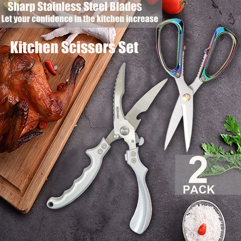 AUDAMI 2-Piece Kitchen Shears Set, Heavy Duty Professional Poultry Meat