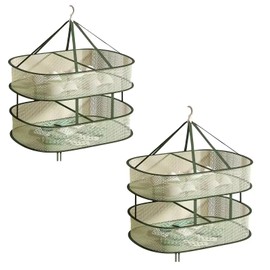 COVRA 2-Pack 23.6×15.7×3.5 Inches Single Layer, Double-Layer Foldable Mesh Drying Rack, Rectangular Hanging Sweater Dryer, Dark Green Clothes Drying Rack