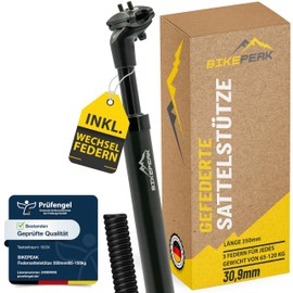BikePeak Suspension Seat Post Diameter Selectable 27.2/30.9/31.6 mm | 350 mm Long Black Includes 3 Interchangeable Springs for Any Weight of <65 kg - 120 kg Adjustable (Length 350 mm, Diameter 30.9