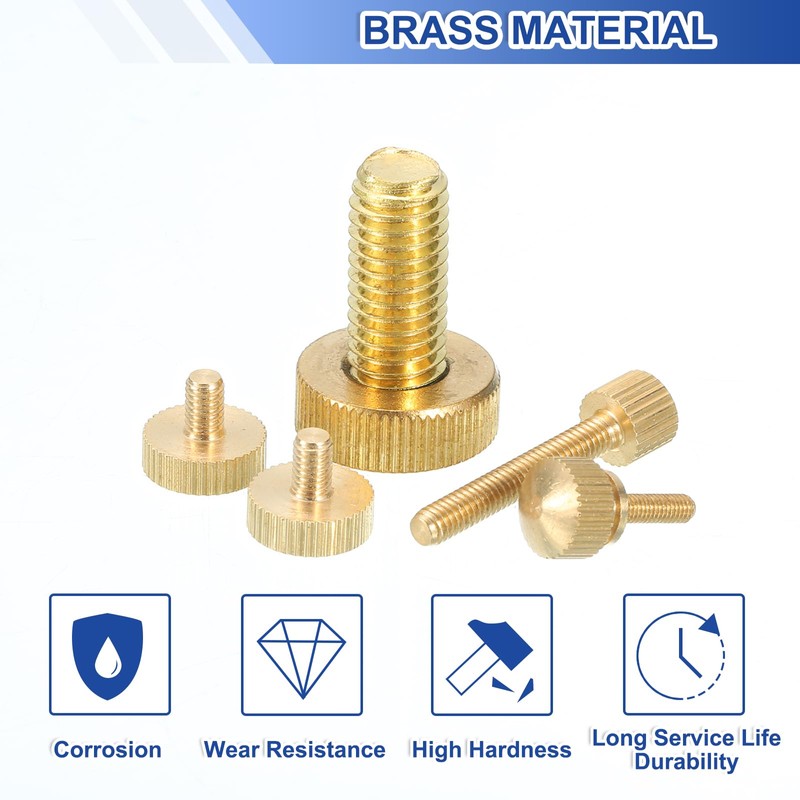 sourcing map 5Pcs Brass Knurled Thumb Screws, M3x16mm Shoulder Bolts