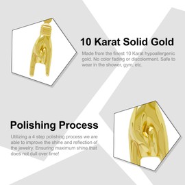 Gold Hand Sign Charm Pendant - 10 Karat Gold - 3D Good Luck Hand Sign - Italian Mano Cornuto Hand Symbol Pendant, Gold, No Gemstone