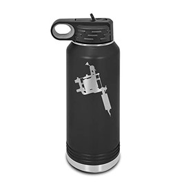 Tattoo Machine Laser Engraved Water Bottle Customizable Polar Camel Stainless Steel with Straw - Ink Body Art v2 Black 32 oz