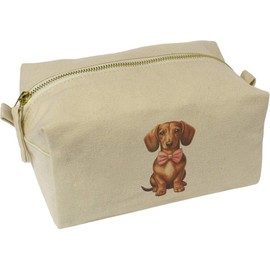 'Dachsund with Pink Bow Tie' Canvas Wash Bag/Makeup Case (CS00040272)
