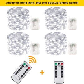 4-Pack 33FT 100 LED White Fairy Lights Battery Operated with Remote & Timer, Waterproof String Lights Outdoor Indoor Bedroom Decor, 8 Mode Twinkle Lights for Girl Room Xmas Party Wedding (Cool White)