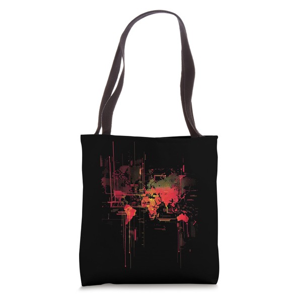 Digital Glitch World Map Tote Bag