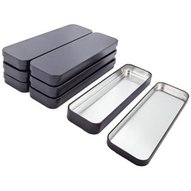 Goodma 7Pcs Rectangle Metal Tins Containers with Lids Mini Storage Canister Jars Set for Home Kitchen, Office and School Supplies, 20.5 x 6 x 2 cm (Black)