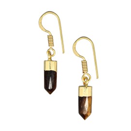 Gempires Natural Tiger Eye Earring, Drop Crystal Earrings For Women, Tiger eye Jewelry, 14k Yellow Gold Plated, Pencil Hook Earrings