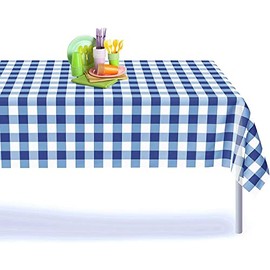 Grandipity 12-Pack Plastic Table Cover Premium Children's Disposable Tablecloth for Birthday Parties, Decorations, Supplies, Fun Activities, for Parties Rectangle 54" X 108", Blue Gingham Checkered