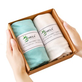 MEILA Bassinet Fitted Sheets Compatible with Baby Delight Slumber Deluxe Rocking Bassinet, 100% Jersey Cotton Beside Bassinet Sheet for Baby Girl, Pack of 2, 30x18 (Sage+Natural White)