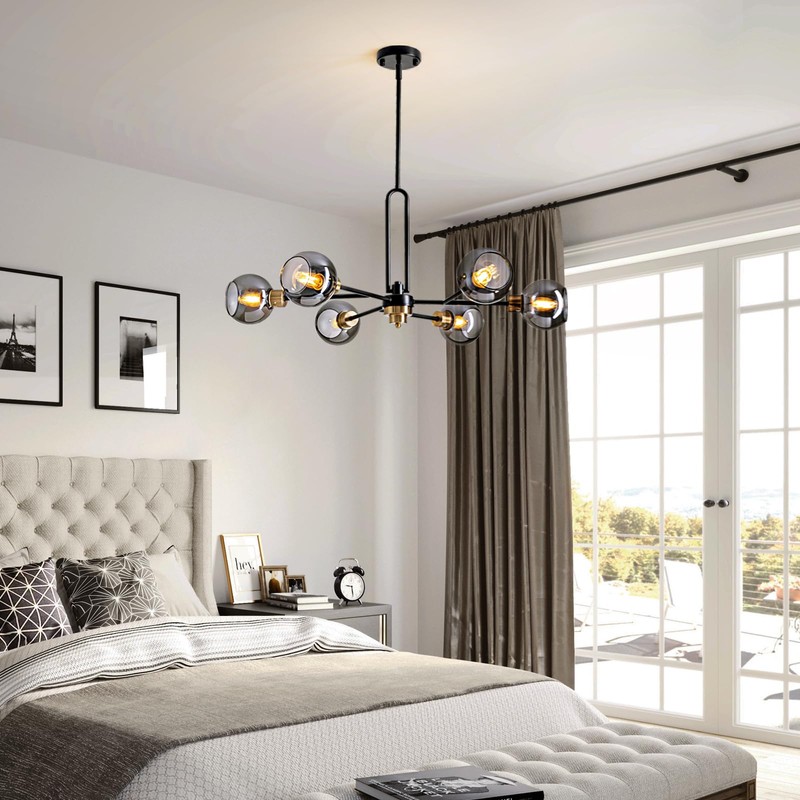 Black Sputnik Chandelier, 6-Light Modern Globe Chandelier Light Fixture with