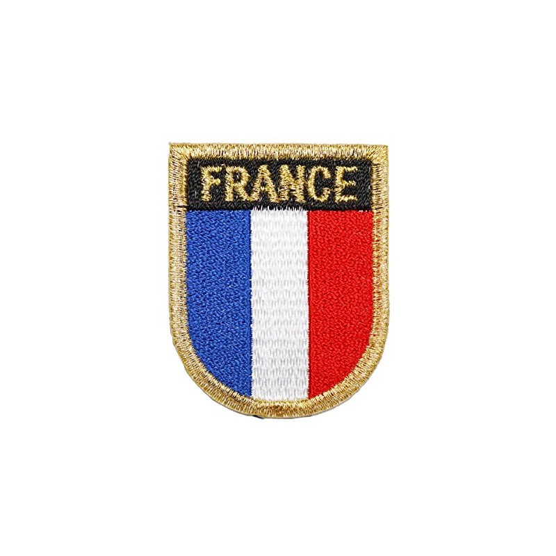 FRANCE Embroidered Patch T-Shirt Flag France Emblem Shield Gold Iron