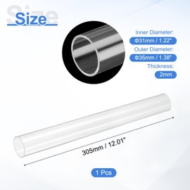 uxcell Clear Rigid Acrylic Pipe, 31mm(1.22") ID x 35mm(1.38") OD 12" Round Polycarbonate Tube Plastic Tubing for Plumbing, Lighting, Aquarium, DIY Projects