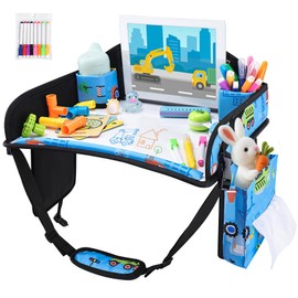UTOLOVE Kids Travel Tray, Travel Tray for Kid, Toddler Road Trip Essentials with Drawing Kit, Car Seat Trays for Toddler, Light Blue