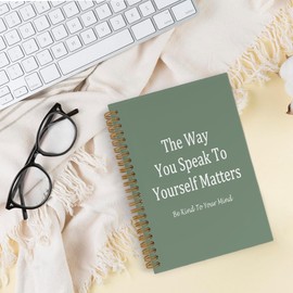 QLMX Sage Green The Way You Speak To Yourself Positive Spiral Notebook, Mental Health Journal Notebook, Mindfulness Notebooks for School Work, Inspirational Office Supplies Gifts for Women, 5.5x8.3In