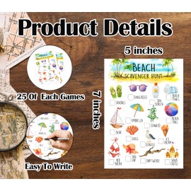 Zcsni 25 Pcs Beach Scavenger Hunt Cards, Outdoor Scavenger Hunts, Camping Scavenger Hunt Game Set, Outdoor Travel Seek Activity, Summer Holiday Party Games for Family Friend, A05
