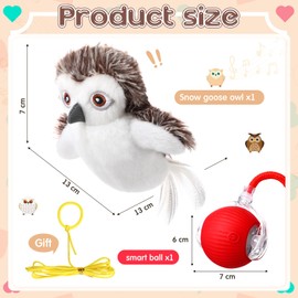 HyDren 2 Pcs Flapping Bird Cat Toy Rolling Ball Rechargeable Simulated Interactive Chirping Bird Cat Toy Flapping Wings for Bored Indoor Adult Cats Kitten Exercise(Red,Owl)