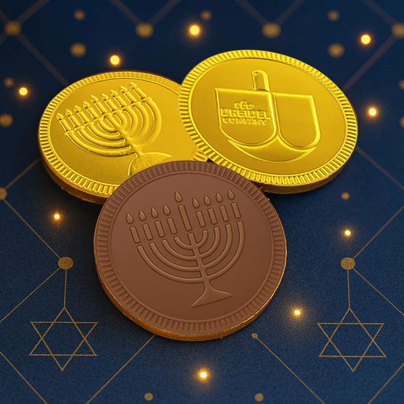 The Dreidel Company Hanukkah Chocolate Gelt, 12-Pack Mesh Bags of