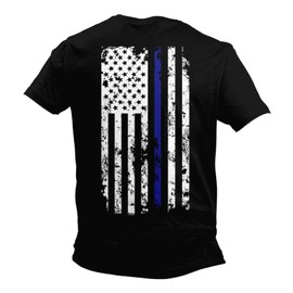 Haase Unlimited Blue Line American Flag - Police Support Men's T-Shirt (Black - Back Print, XX-Large)