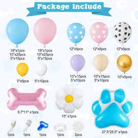 Ouddy Life 176Pcs Blue Balloons Arch Garland Kit, Blue Birthday Decorations Girl with Dog Paw Bone Daisy flower Pink Blue Purple Blush Balloons for Girls Boy Puppy Birthday Party Baby Shower Decor