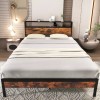 COSTWAY Queen Size Metal Bed Frame w/ Built-in Charging Station