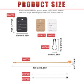 Hilitchi 1700Pcs 1.97" X 1.38" Price Tags with Hang Tag String and Black Pins, Clothing Tags Paper Tags Marking Tags Coupon Tags with Nylon String Snap Lock Pin Loop Fastener (Black/Brown/White)